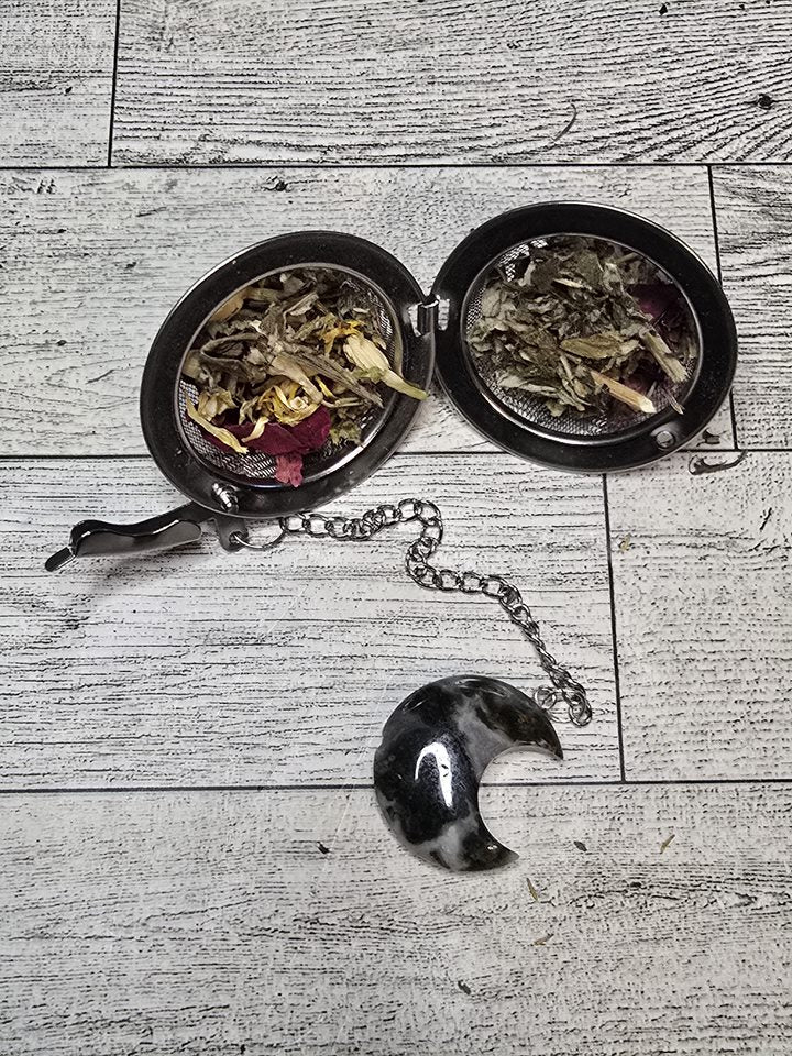 Moss Agate Crystal Heart Loose Leaf Tea Infuser