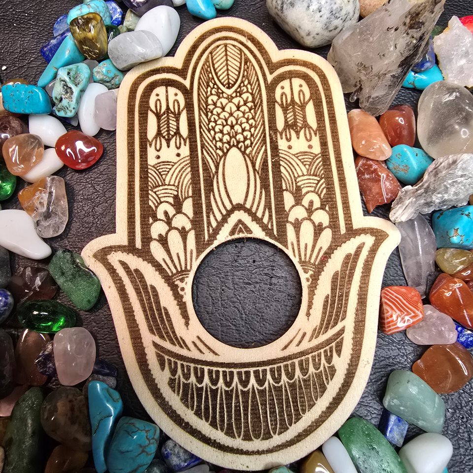 Hamsa Hand Wooden Crystal Sphere Stand