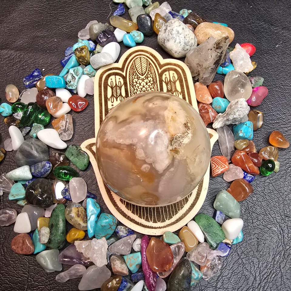 Hamsa Hand Wooden Crystal Sphere Stand
