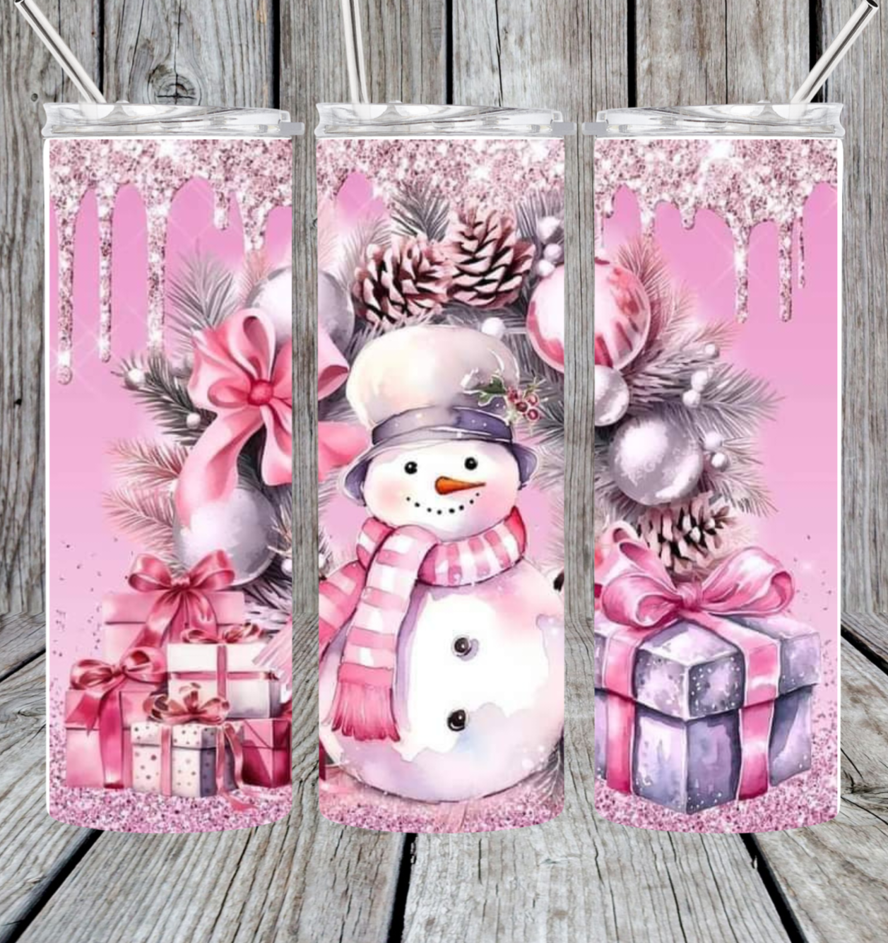 Pink snowman tumbler