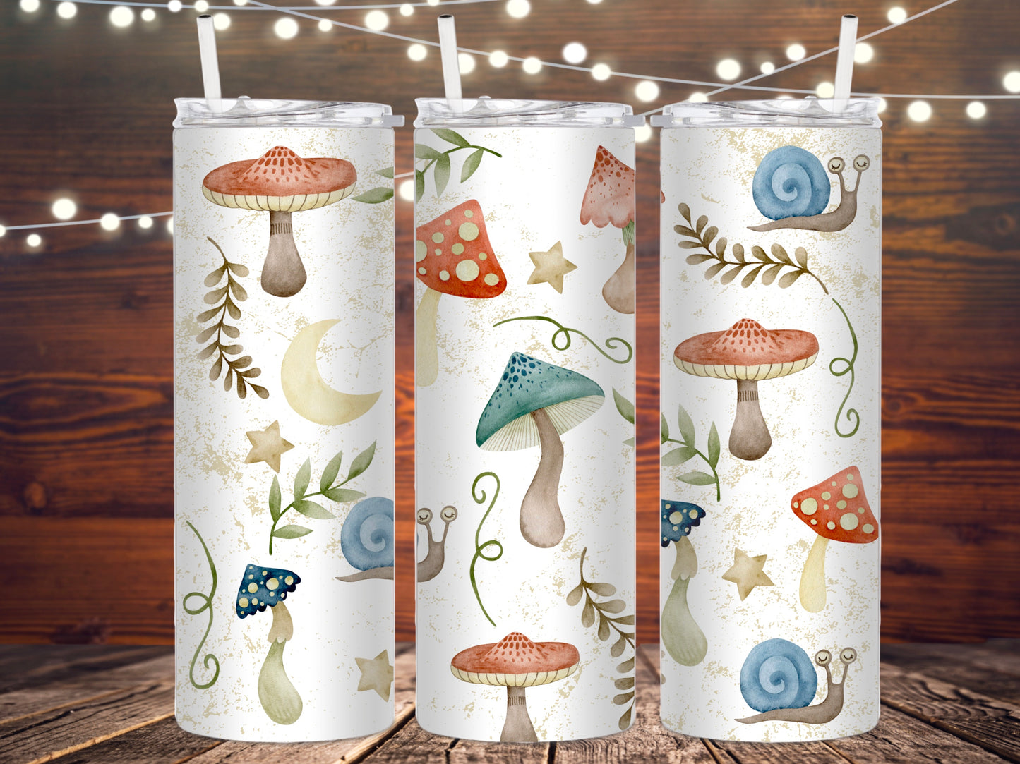Mushroom and snail metal tumbler