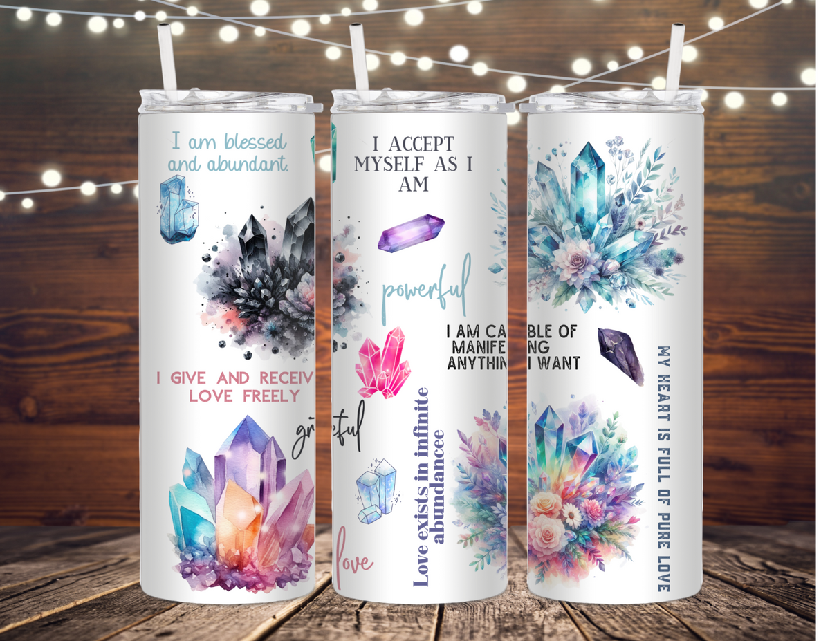 Affirmations and Crystals Stainless Steel Tumbler