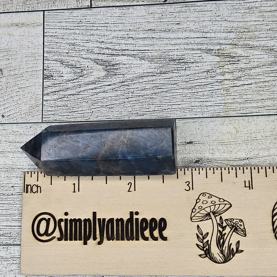 Dark Blue Apatite with Sunstone Inclusions Crystal tower point