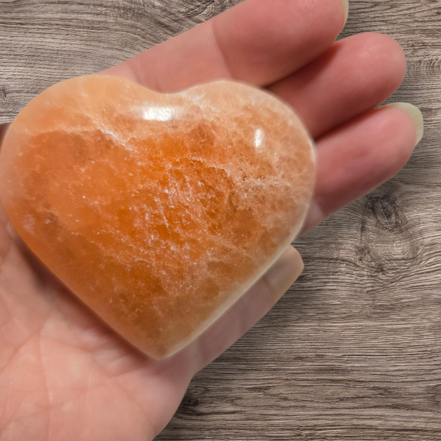 Peach selenite heart