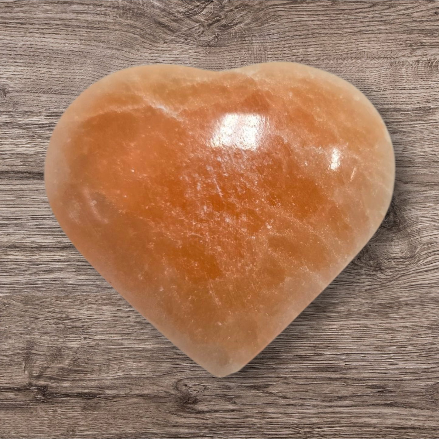 Peach selenite heart