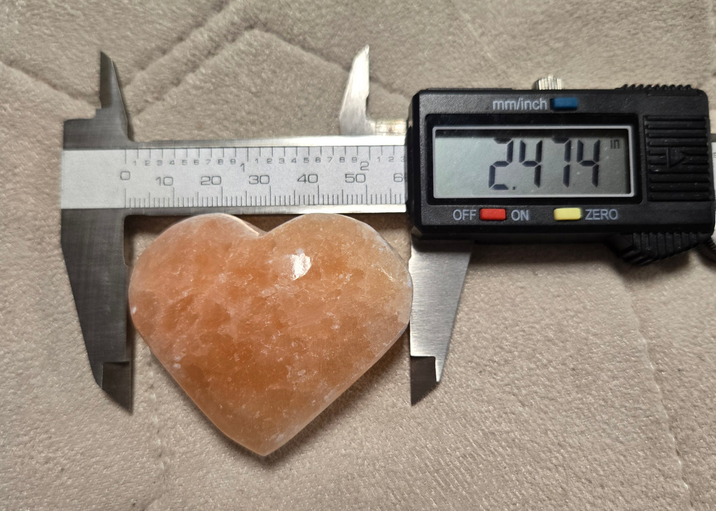 Peach selenite heart