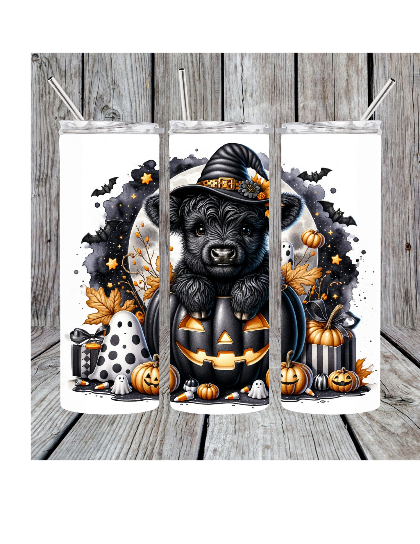 Black Halloween cow tumbler