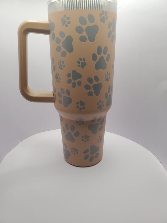 Tan paw print tumbler