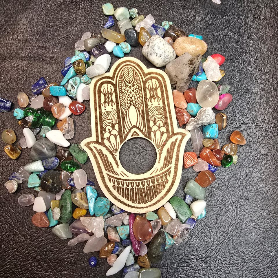 Hamsa Hand Wooden Crystal Sphere Stand