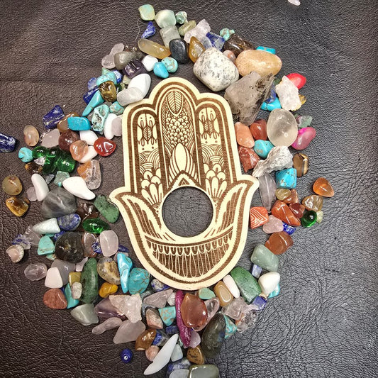 Hamsa Hand Wooden Crystal Sphere Stand