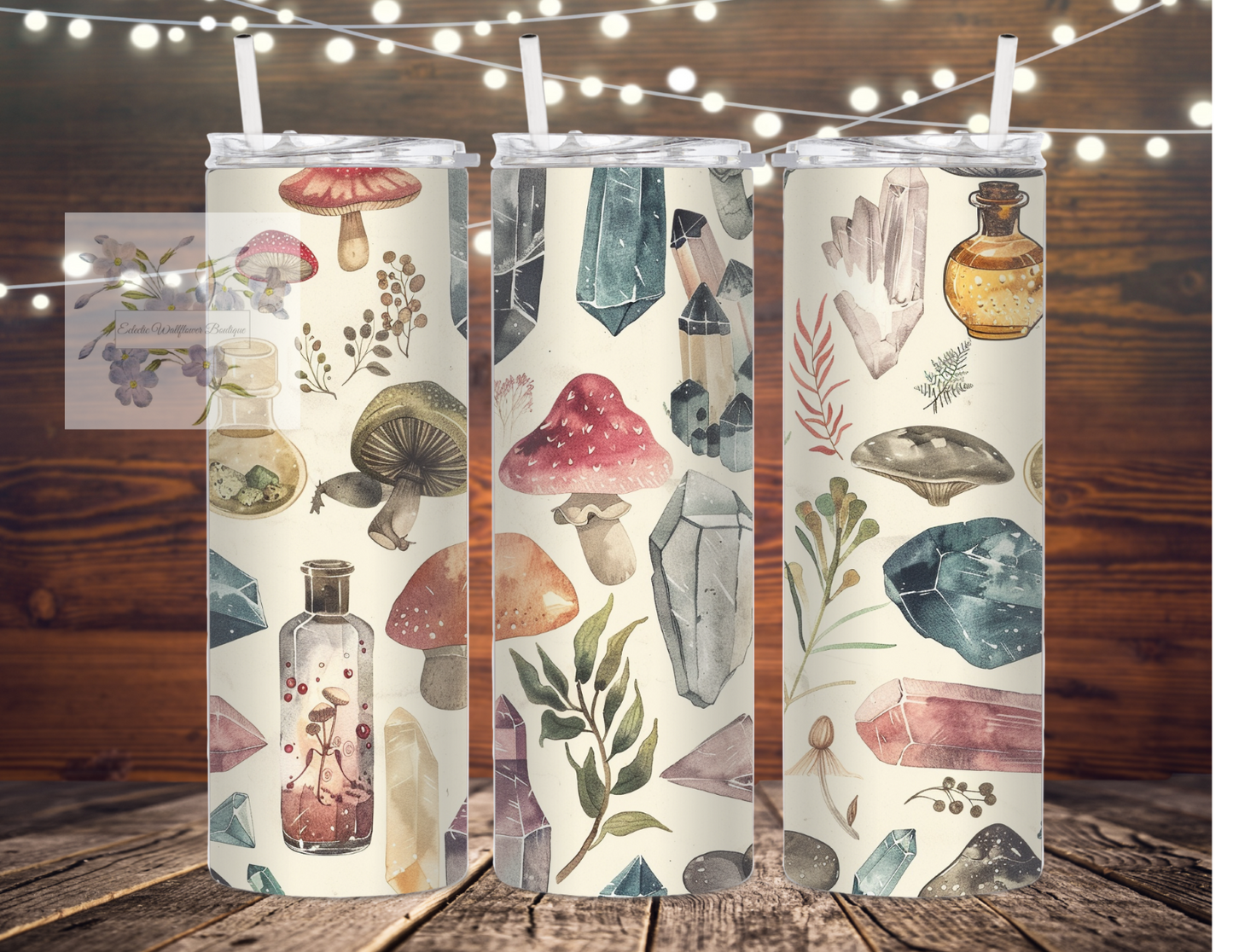 Crystal and Mushroom Stainless Steel Tumbler