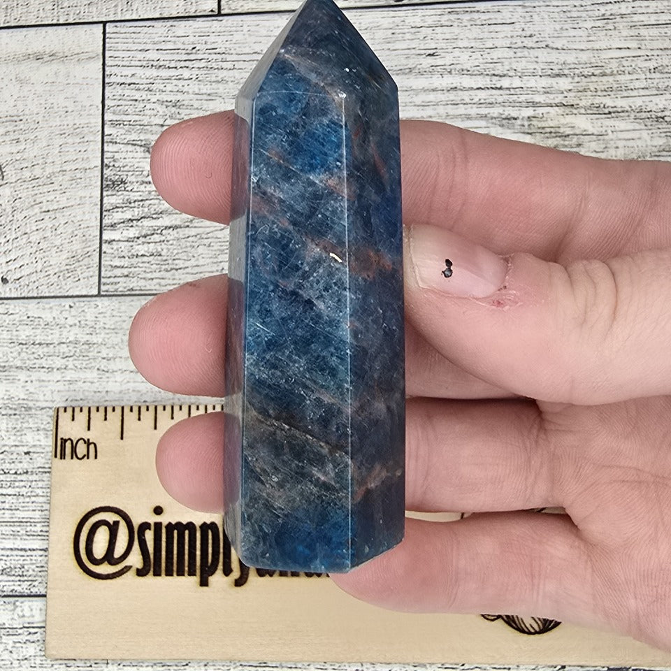 Dark Blue Apatite with Sunstone Inclusions Crystal tower point
