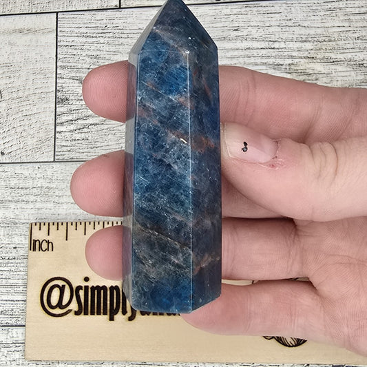 Dark Blue Apatite with Sunstone Inclusions Crystal tower point