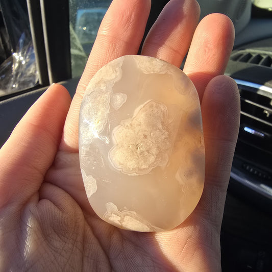 Flower Agate Crystal Palm Stone