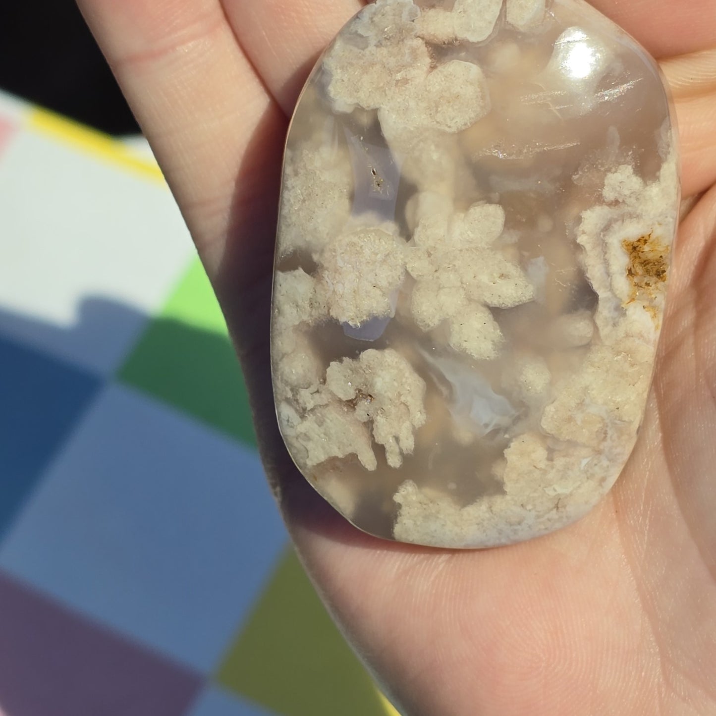 Flower Agate Crystal Palm Stone