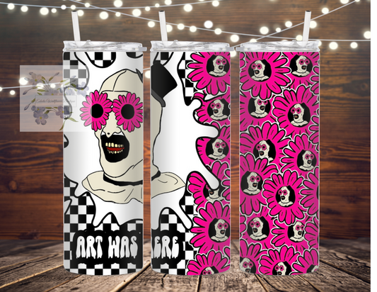 Art Clown Pink Floral Stainless Steel Tumbler