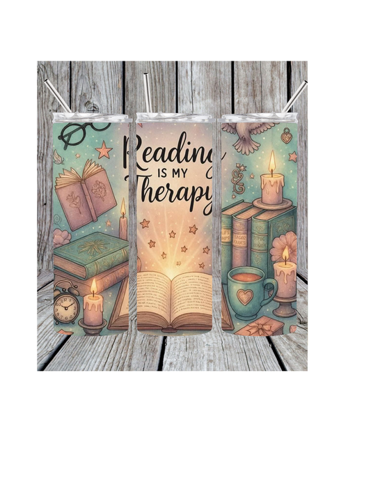 Reading is my therapy tumbler