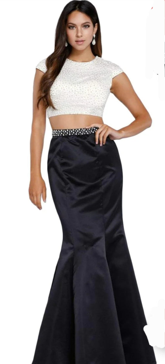 2pc black and white dress