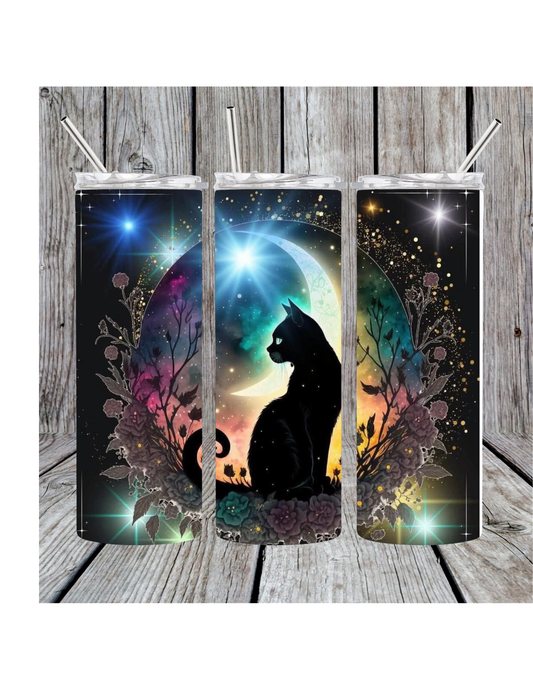 Cat by the moon tumbler