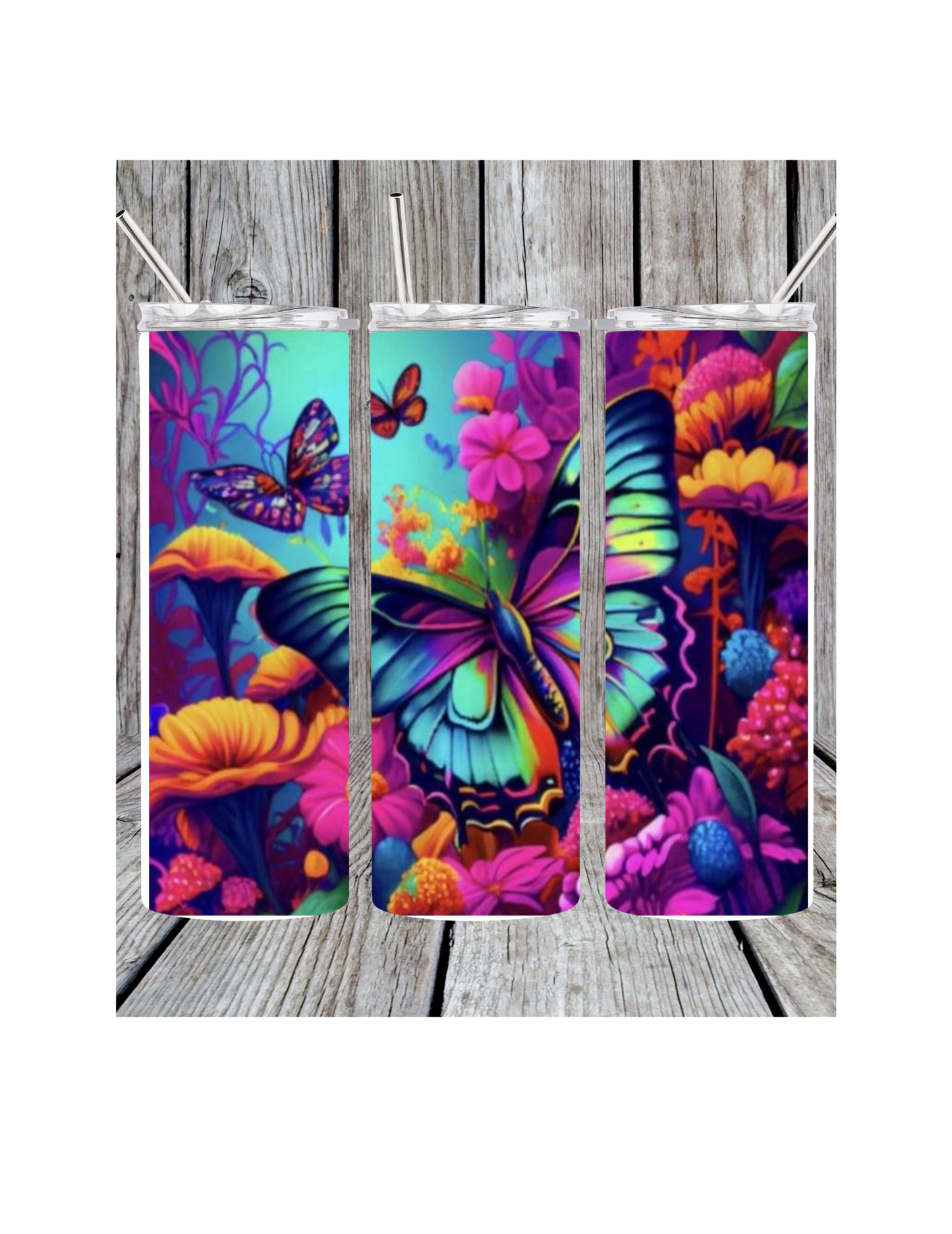 Neon butterfly tumbler