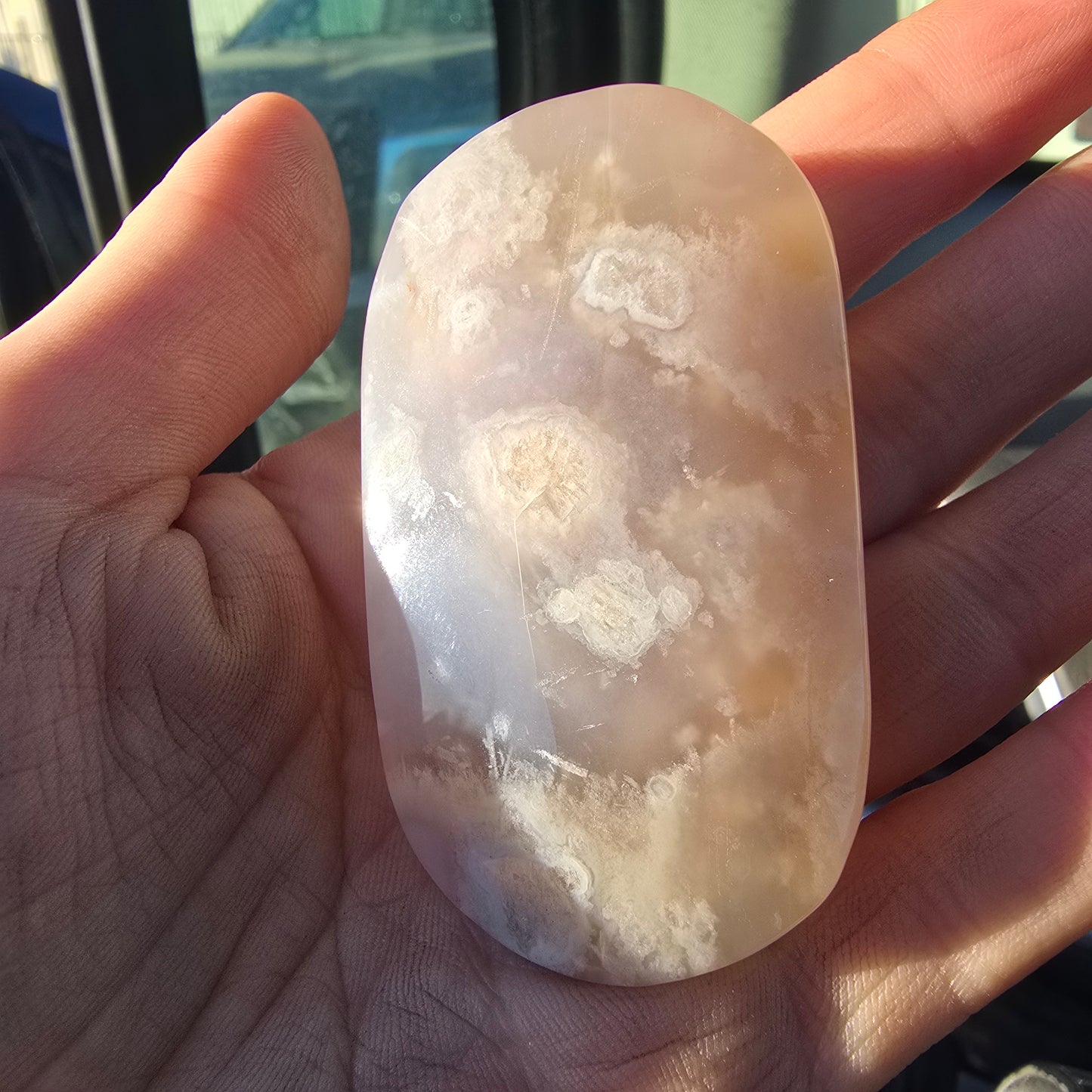 Flower Agate Crystal Palm Stone