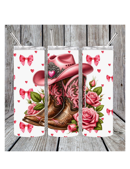 Pink cowboy boots tumbler