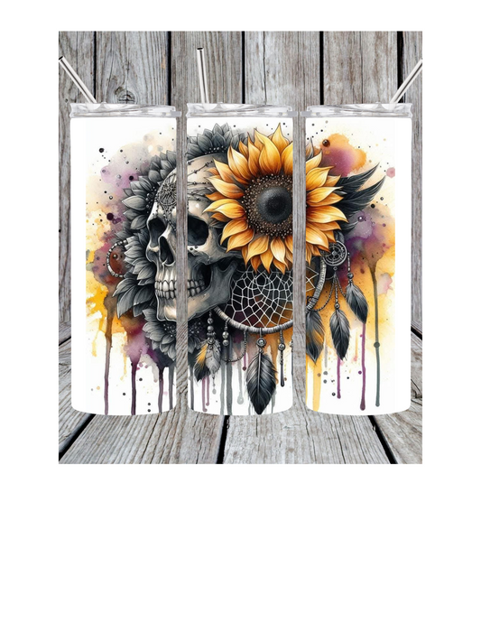 Skull and sunflower tumbler