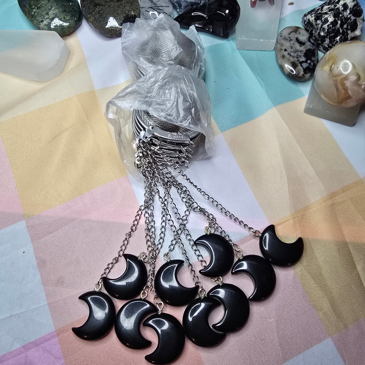 Black Obsidian Crystal Moon Stainless steel tea strainer