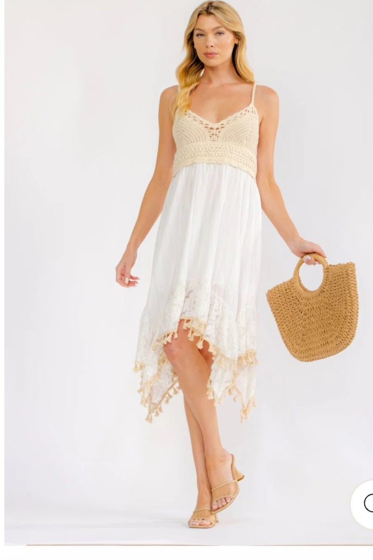 White crochet top dress