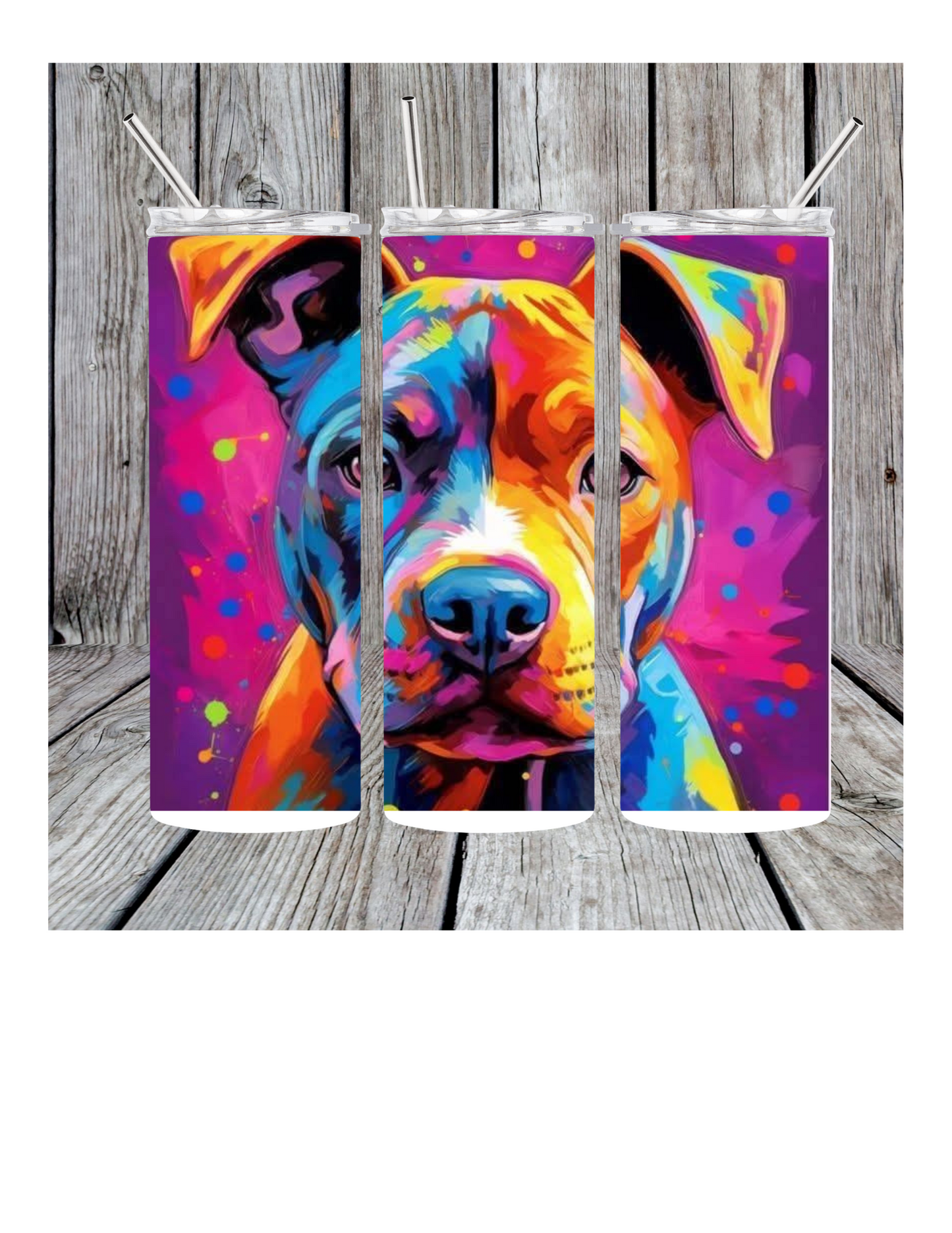Colorful pitt bull tumbler