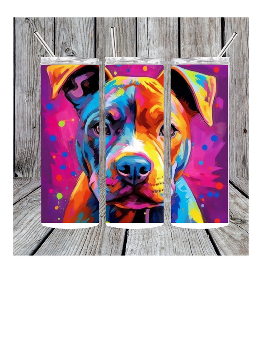 Colorful pitt bull tumbler