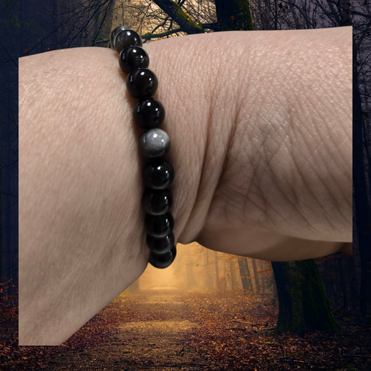 Silver sheen obsidian bracelet