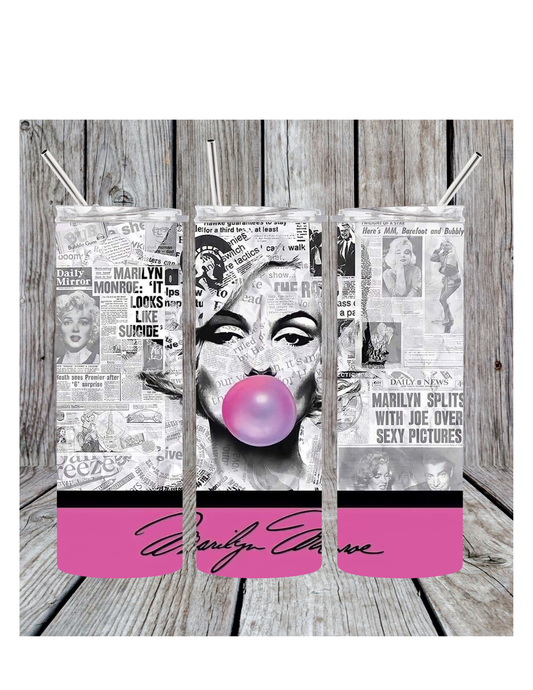 Marilyn blowing bubble tumbler