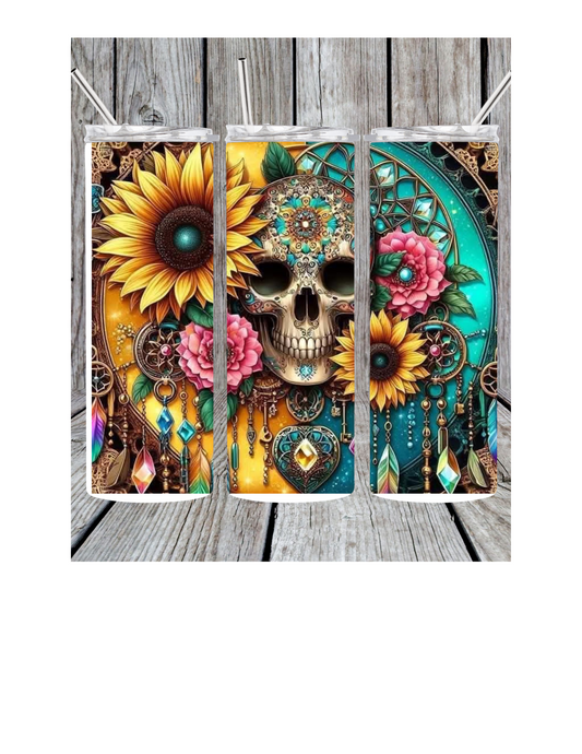 Sunflower and skulls tumbler
