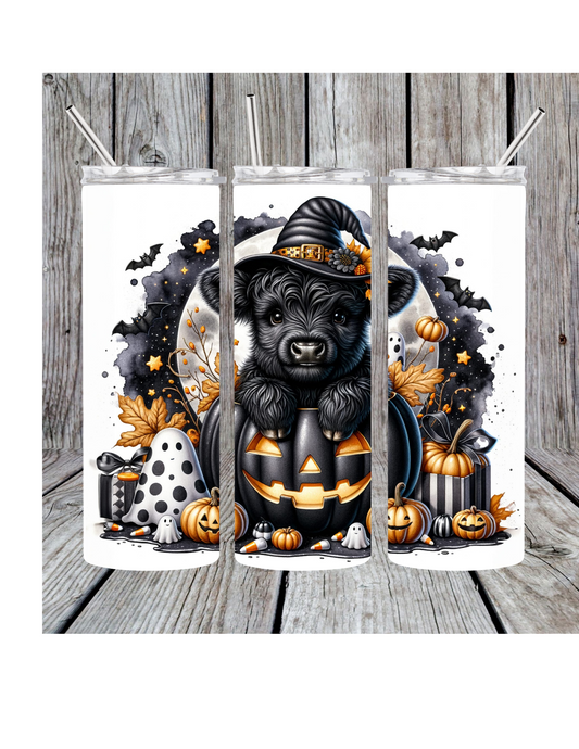 Black Halloween cow tumbler