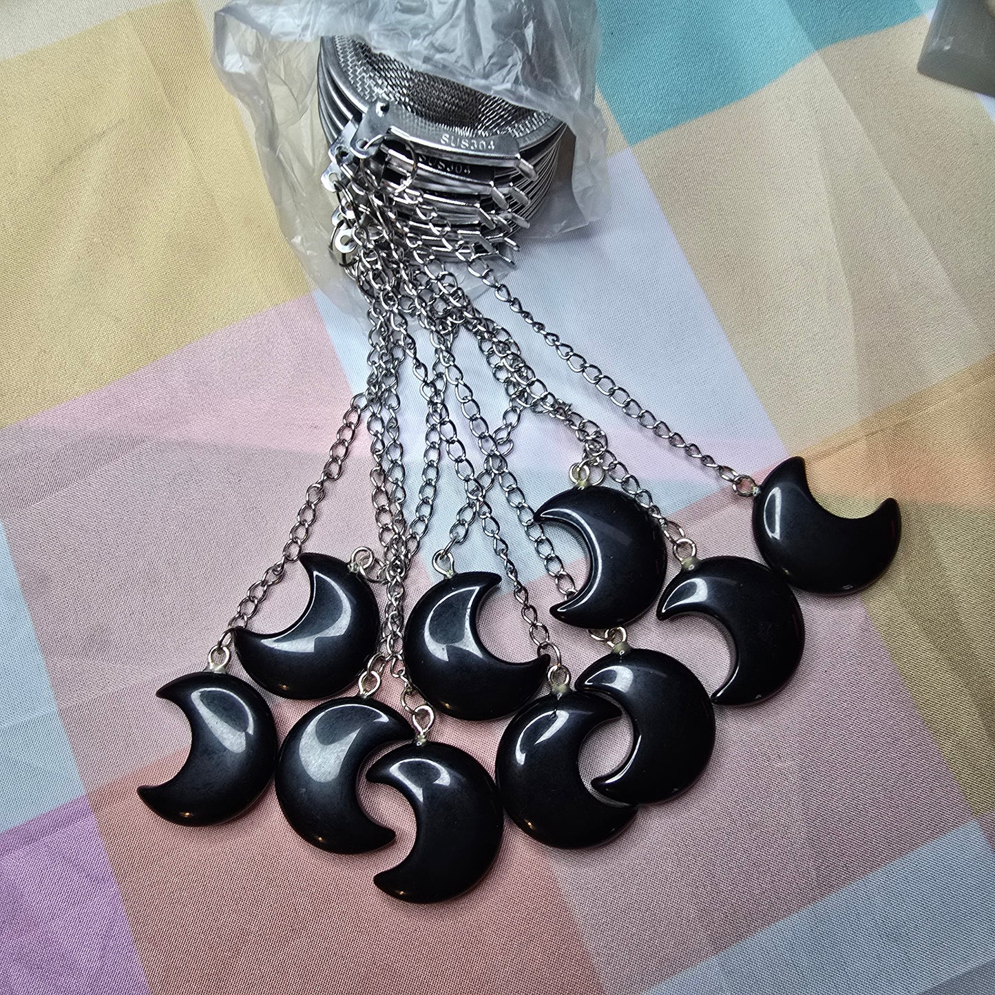 Black Obsidian Crystal Moon Stainless steel tea strainer