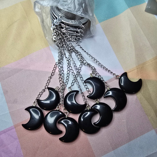 Black Obsidian Crystal Moon Stainless steel tea strainer