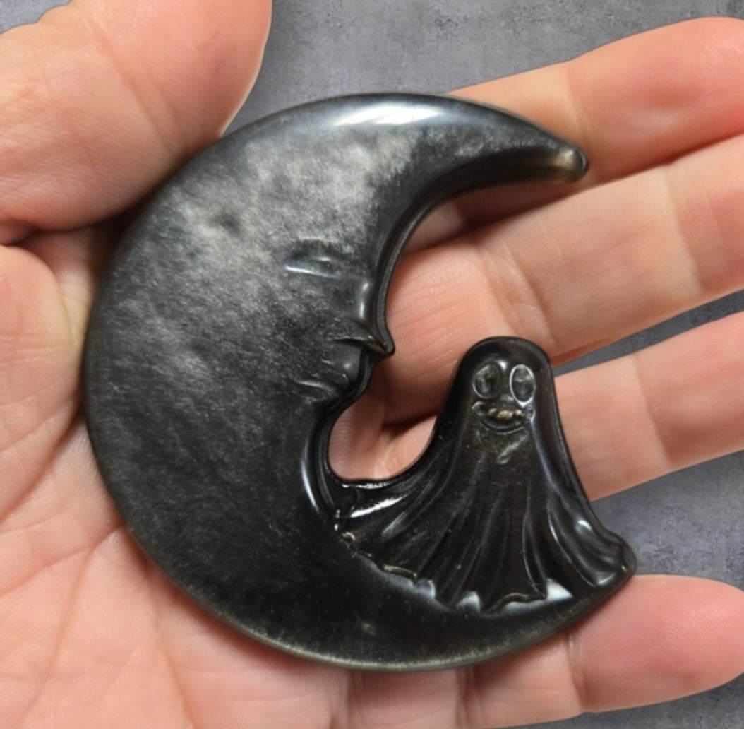 Silver sheen obsidian moon