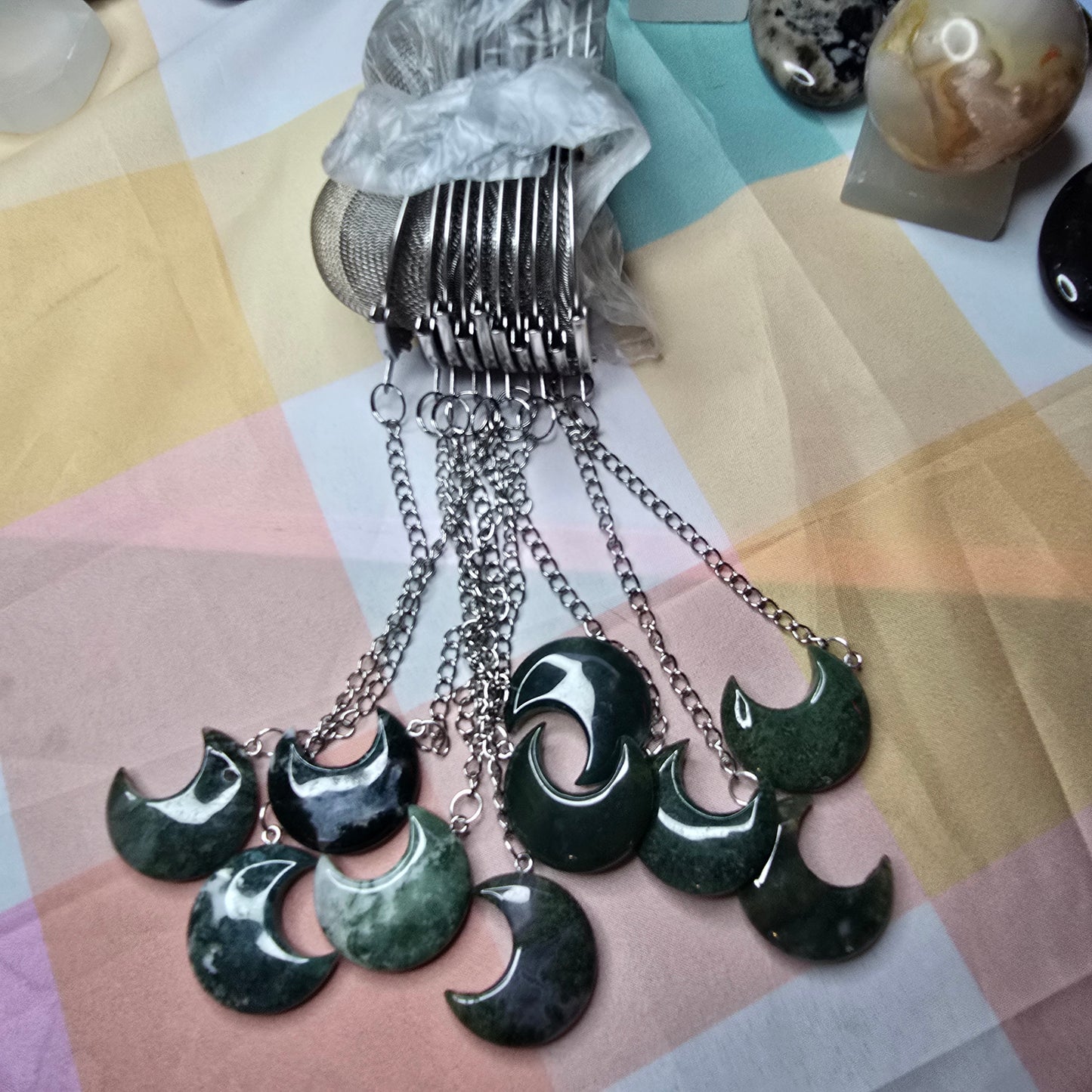 Moss agate moon tea diffuser