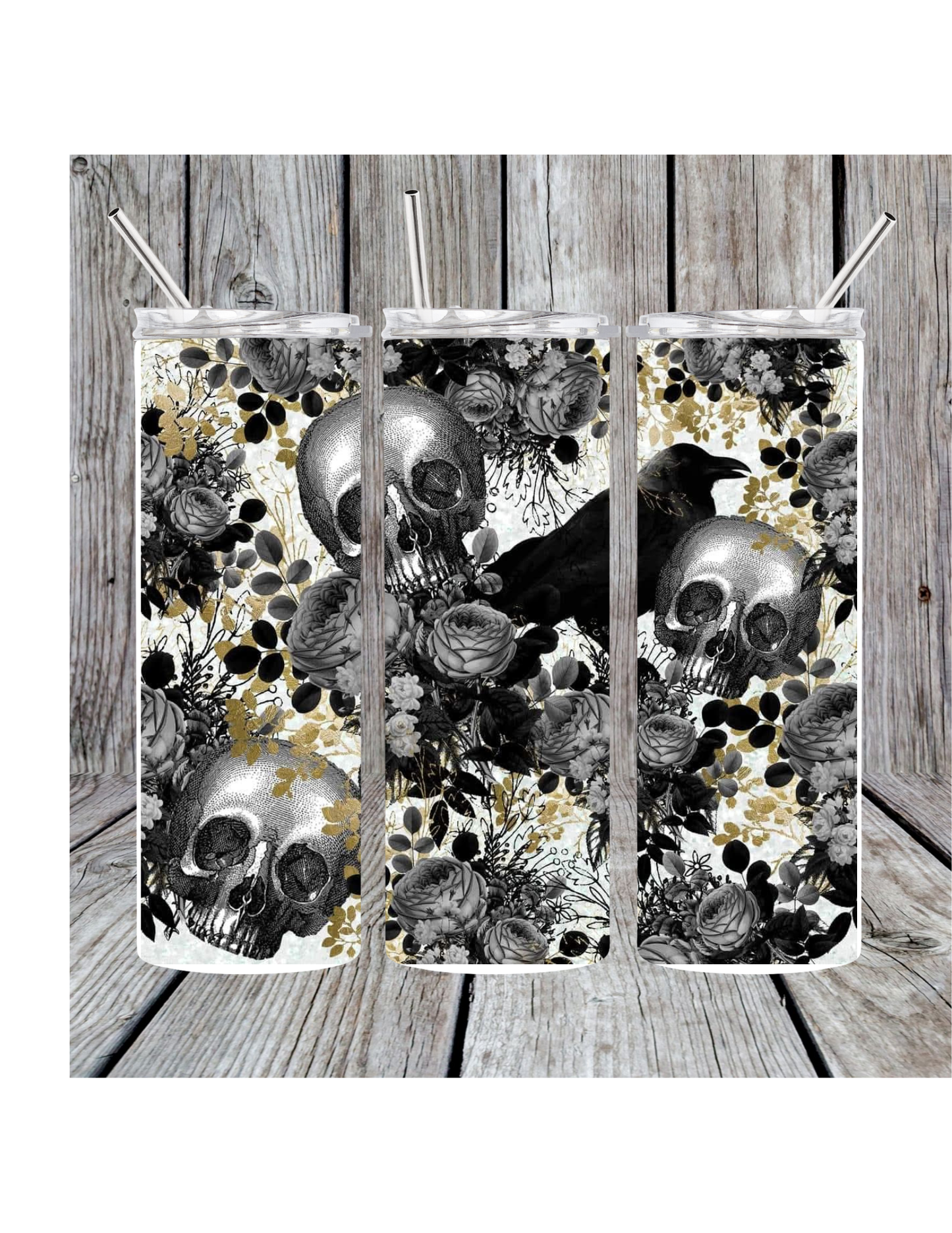 Skulls and raven tumbler