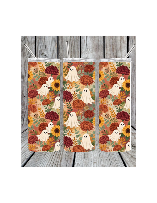 Ghost and flowers tumbler